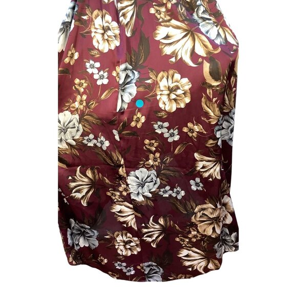 Express Size M Floral Burgundy Satin Midi Dress Cowl Neck Hi-Lo Beachy Whimsy - Picture 7 of 12